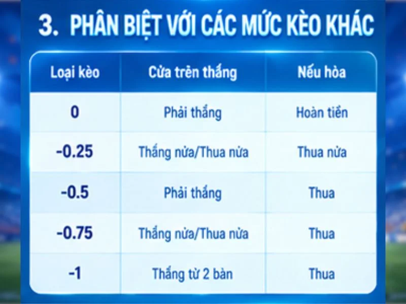 Phân biệt kèo chấp 0.5 với các mức kèo phổ biến